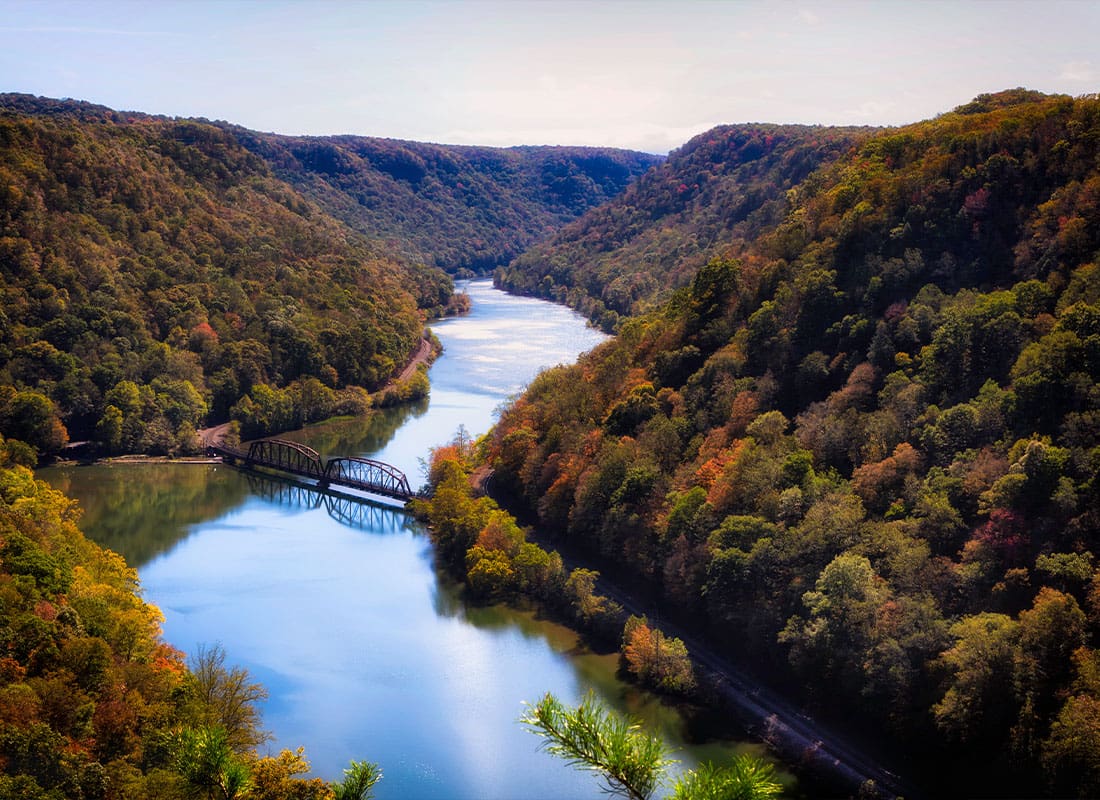 Contact - Aerial Scenic View of Allegheny River During Autumn